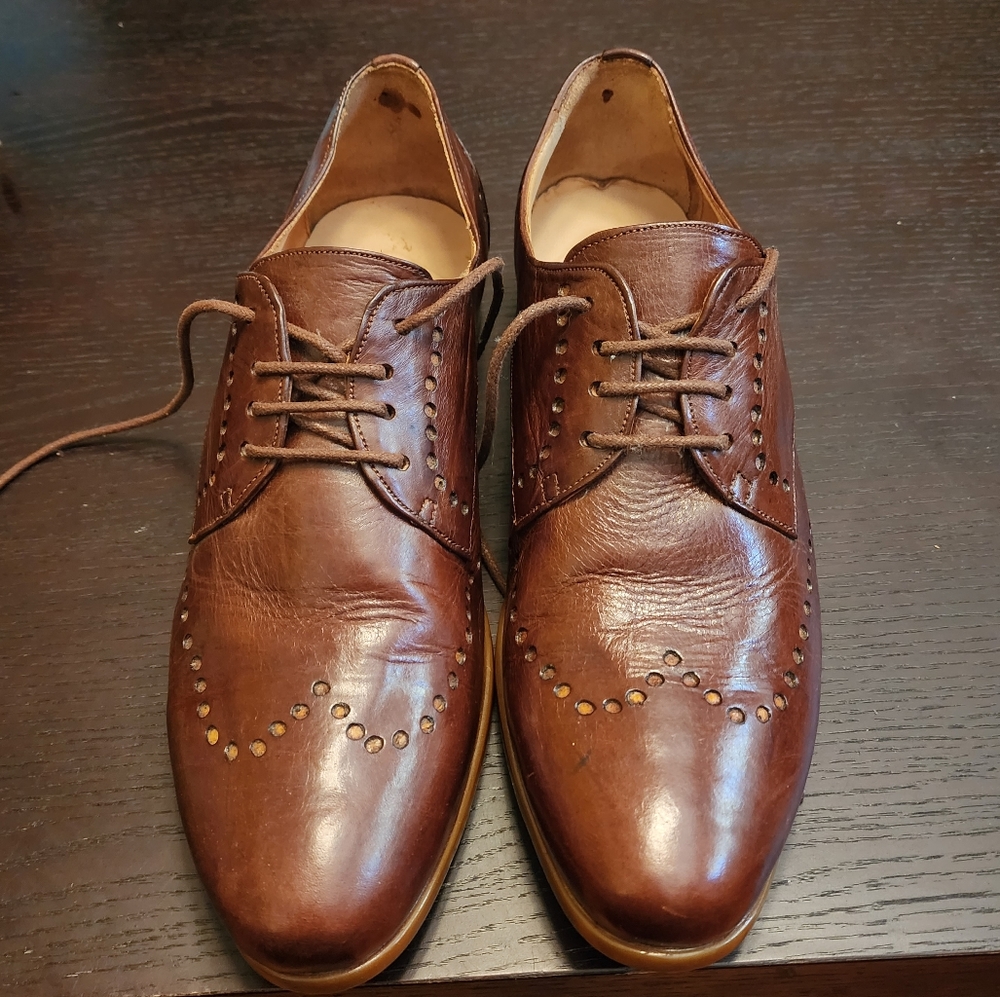 Handmade Men's 100% Brown Leather Oxfords Size 43/ US 10 - Mystery Branding!